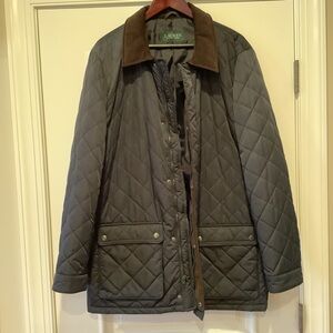 Lauren Ralph Lauren Quilted Field Jacket in Navy Blue Corduroy Collar Size Large